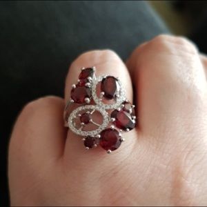 White gold over 925/ Natural Red Garnet
